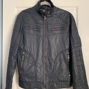 X-ray jeans medium navy blue leather jacket !!